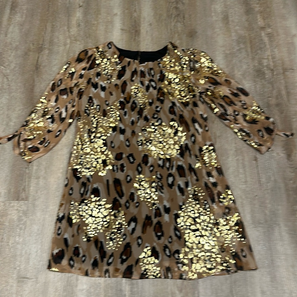 Girls Size 10 adorable leopard sheath dress with shear 3/4 sleeves